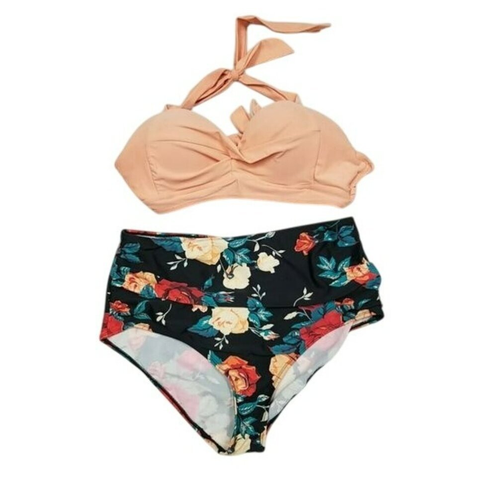 Womens Floral High-Waisted Bikini Set‎ Medium